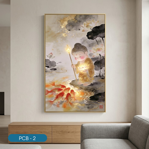Impression sur toile d'aquarelle traditionnelle Bouddha avec poisson doré et lotus PCB-2, décoration intérieure, fabricant vietnamien - Product Image 3