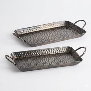 Plateau de service rectangulaire en aluminium martelé à la main, finition argentée, avec poignées, pour la maison et la cuisine. - Product Image 4