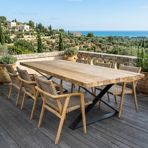 Solid teak wood garden dining <b>table</b> premium outdoor wooden <b>picnic</b> desk sturdy backyard patio metal legs furniture z frame design - Product Image 2