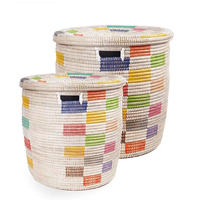 Ensemble de 2 paniers en jonc de mer aux couleurs vives, paniers de rangement faits à la main, vente en gros, écologiques, fabriqués au Vietnam