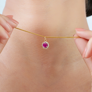 Colgante minimalista de oro amarillo puro de 14 quilates con rubí y diamante de corte redondo, piedra preciosa natural, para regalo de mujer. - Product Image 2
