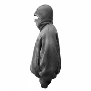 Sudadera con capucha de forro polar de color liso para hombre, con media cremallera, ajuste holgado, cortavientos, de algodón, informal, para invierno, estilo urbano - Product Image 3