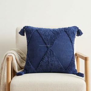 Sustainble Tufted Pillowsham Premium Quality Cotton Designer 20X20 Soft Tufted <b>Sofa</b> Throw Pillow Cover with Tassel - Product Image 5