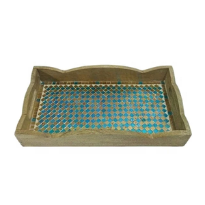 Plateau de service rectangulaire artisanal Grain Root en bois massif avec poignées en laiton, design minimaliste, durable - Product Image 2
