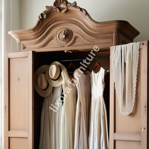 Luxury Handcrafted Solid Wood 2 Door <b>Wardrobe</b> Ornate French Provincial Carving Natural Finish - Product Image 2