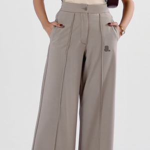 Pantalon large gris pour femme, taille haute, plissé, coupe ample, longueur intégrale, couleur unie, style décontracté avec poches et braguette boutonnée - Product Image 5