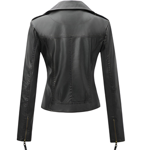 Chaqueta de Motociclista de Cuero Genuino de Piel de Oveja Negra para Mujer, con Cierre, Cuello Camisero, Chaqueta de Cuero a la Moda - Product Image 4