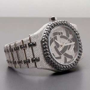Luxury Iced Moissanite Diamond <b>Watch</b> <b>Black</b> Dial Stainless Steel Automatic Mechanical Hip Hop Date Wristwatch - Product Image 3