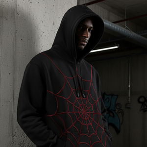 Sudadera con Capucha de Invierno Spider, Estampado de Telaraña Bordado, Felpa de Algodón Grueso, Unisex, Estilo Retro Urbano, Venta al por Mayor - Product Image 5