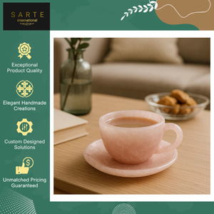 Colección Exclusiva de Juego de Té de Cristal Curativo de Piedras Preciosas Ecológicas Talladas y Grabadas a Mano, Tazas y Platillos de Cuarzo Rosa en Forma de Corazón - Product Image 3