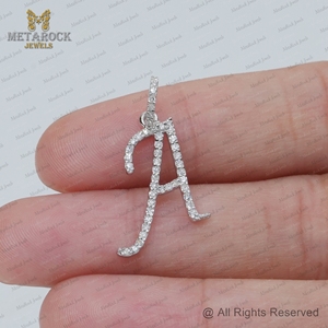 Pendentif initial A en or jaune 14 carats serti de diamants véritables, bijoux fins faits à la main, vente en gros - Product Image 6