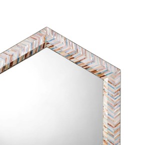 Miroir hexagonal suspendu de qualité supérieure, en mosaïque naturelle de coquillages, pour la décoration intérieure et l'hôtellerie, miroir en nacre. - Product Image 2