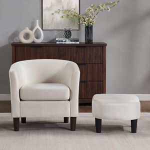 Poltrona Moderna in Velluto Bianco con Poggiapiedi, Sedia d'Accento per Soggiorno e Camera da Letto - Product Image 4