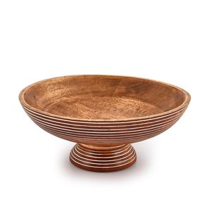Bol à fruits sur piétement en bois de manguier fait main - Centre de table décoratif en bois sur pieds - Bol de service rustique de qualité alimentaire pour salades - Product Image 1
