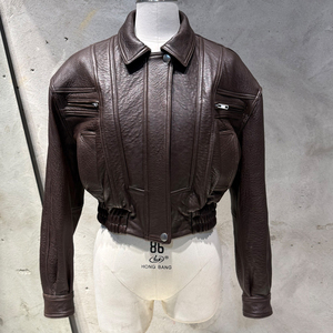 Veste de moto en cuir véritable pour femme, col rabattu court, manches longues, couleur unie, fermeture éclair, automne - Product Image 1