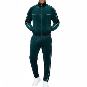 Hot Sale Men's Regular Fit Solid Stylish Velour <b>Tracksuits</b> Custom Piping Design Jogger Suit OEM Breathable <b>Velvet</b> 2 Piece Set - Product Image 5