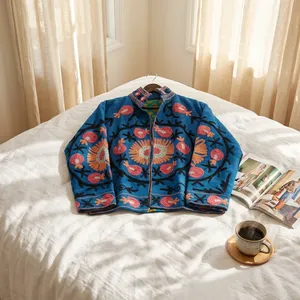 Chaqueta Suzani con Cuello Alto para Mujer, Estilo Indio, Bordado Floral, Tejida, 100% Algodón, Manga Larga, Marca Silkgram - Product Image 1