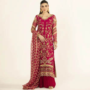 Robe longue de luxe rouge brodée à manches longues, motif floral, taille naturelle, faite à la main pour les occasions formelles - Product Image 1