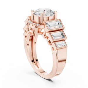 Impresionante Anillo de Compromiso con Media Halo de Diamantes Moissanite de Corte Redondo, Detalles en Baguette, Chapado en Oro Rosa sobre Plata, Joyería para Propuesta - Product Image 3