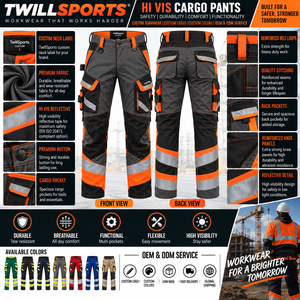 Men's <b>High</b> Visibility Reflective Work Pants with Cargo Pockets and Knee Reinforcement for Construction and Mining Use - Product Image 6