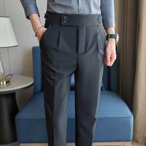 Pantalon de costume droit pour homme, style britannique, polyvalent, élégant, avec boutons décoratifs, vente directe d'usine - Product Image 3