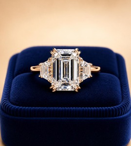 แหวนแต่งงานเพชรแล็บทรงเหลี่ยมมรกต 3 เม็ด ทอง 14K ยี่ห้อ AFAR JEWELS รับรองโดย IGI ปรับขนาดได้ - Product Image 1