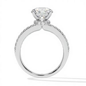 แหวนแต่งงานเพชรเม็ดเดี่ยว 2 กะรัต ผลิตในห้องปฏิบัติการ ดีไซน์แบบซีเคร็ต ฮาโล พร้อมรายละเอียดมงกุฎซ่อน ประดับเพชรแบบพาเว่ที่ให้ความรู้สึกเหมือนเพชรแท้ - Product Image 4