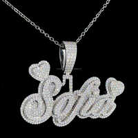 Collier Pendentif Personnalisé en Argent Sterling 925 avec Initiale Cursive et Diamant, Style Hip Hop, Logo Personnalisé, Vente en Gros de Bijoux