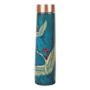Juego de botellas de agua de cobre con base azul y diseño único de pájaros, cobre puro, compre directamente de proveedor indio al precio más bajo. - Product Image 4