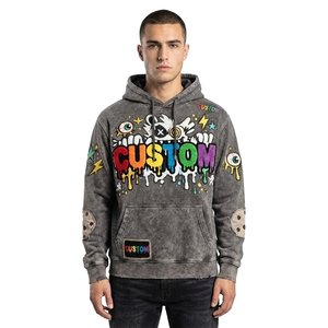 Sweat-shirts à capuche multicolores pour hommes, effet délavé, avec appliques, vente en gros, patchwork inspiré du graffiti, épaules tombantes, vêtements décontractés OEM - Product Image 1