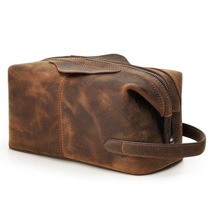 Sac de voyage suspendu en cuir vintage avec fermeture éclair, grande capacité, poignée souple, écologique, pour trousse de toilette, OEM ODM - Product Image 5