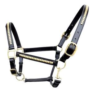 Cabestro de cuero ligero para caballo con cuentas, logotipo personalizado, tachuelas de latón, acolchado suave y latón endurecido - Product Image 1