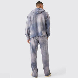 Ensemble de survêtement décontracté et tendance pour homme, grande taille, respirant, effet délavé, avec sweat à capuche et pantalon de jogging, idéal pour l'entraînement et le streetwear. - Product Image 2