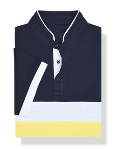 Polo Azul Marino para Hombre, Cuello Alto, Manga Corta, Ribete en Contraste, Tela Piqué, Corte Ajustado Informal, Camiseta de Verano, Venta al Por Mayor OEM - Product Image 3
