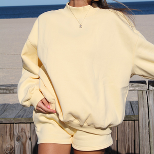 Sudadera de Cuello Alto para Mujer, Color Amarillo Mantequilla, con Logotipo Personalizado, Mezcla de Poliéster/Algodón, Mangas Largas, Ligera, Forro Polar para Invierno - Product Image 1