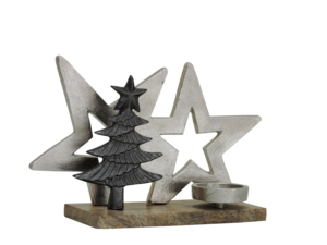 Artesign - Fondo Plateado con Estrella, Árbol de Navidad Metálico Oscuro y Portavelas sobre Base de Madera, Decoración Moderna y Duradera - Product Image 2
