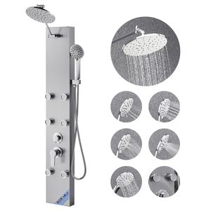 Colonna Doccia in Acciaio Inox Spazzolato 49 Pollici con Soffione a Pioggia, Sistema Doccia a Torre a 3 Funzioni ad Alta Pressione, Set Hardware Doccia - Product Image 1