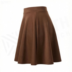 Women A-Line Mini <b>Skirt</b> Solid Color <b>Elastic</b> Waist Pleated Design Comfortable Polyester Fabric All Seasons Wear - Product Image 3