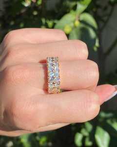Wholesale 14k 18k Gold Lab Grown Diamond Solitaire Wedding Ring Double Row Prong Set Wide Cocktail Matching Band Manufacturer - Product Image 5