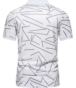 Polo à manches courtes pour homme, imprimé géométrique blanc, décontracté, respirant, en tissu popeline, coupe classique, impression numérique, vente en gros - Product Image 3