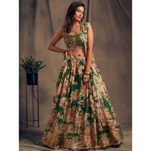Ensemble Lehenga Choli en organza imprimé pour femmes grandes tailles, couleur verte - Product Image 6