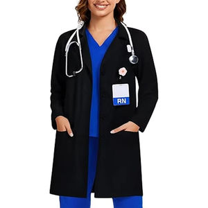Blouse de laboratoire noire pour femme en coton et polyester, uniforme d'hôpital avec poche pour badge infirmier et crochet pour stéthoscope - Product Image 1