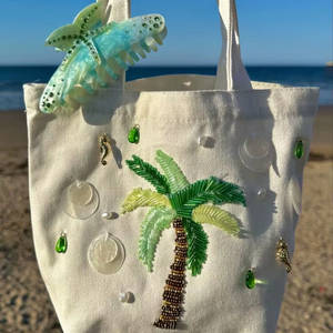 KANT K Handmade Beaded Orange Summer Tote <b>Bag</b> for Women <b>Boho</b> Beach Style Open Closure From Uttar Pradesh - Product Image 1