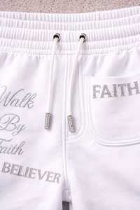 Servicio OEM al por mayor: Pantalones cortos de algodón para hombre con diseño de Jesús, lavado ácido y pedrería, personalizados, de marca privada, color blanco, nueva llegada. - Product Image 5
