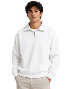 Sweat-shirt blanc oversize pour homme à col zippé, en molleton à manches longues, style streetwear décontracté, en coton épais personnalisé - Product Image 2