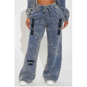 Conjunto de Sudadera con Capucha Corta y Ajustada para Mujer, Estilo Jogging Acampanado, Lavado Ácido, Desgastado, Personalizado, Primavera - Product Image 4