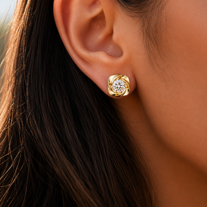 Boucles d'oreilles solitaires en diamant de laboratoire CVD, taille brillant rond, design moderne en spirale, 14K 18K, directement de l'usine - Product Image 2