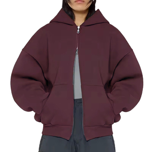 Oversized <b>Zip</b>-<b>Up</b> Hoodie Unisex Solid Color French Terry Hooded Sweatshirt Autumn Regular Fit Long Sleeve - Product Image 1