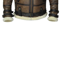 Veste d'aviateur en cuir véritable marron pour homme avec doublure en fausse fourrure, fermeture éclair, coupe-vent, style motard d'hiver