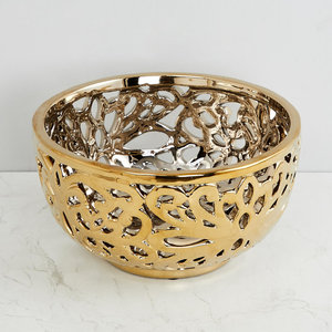 Cuenco para servir de gres pulido de alta calidad de fantasía 2025 diseño Floral tallado nuevo cuenco decorativo ecológico hecho a mano dorado - Product Image 2